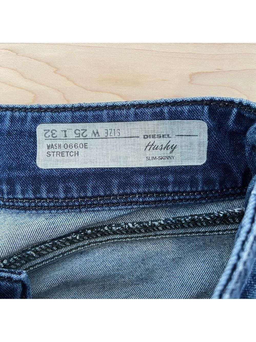 Diesel jeans Husky slim skinny low rise leather black tag blue stretch denim 25 - Picture 3 of 13